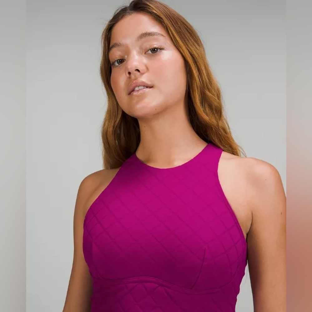 Lululemon Diamond Grid Swim Top in Magenta Purple Sz M/L (C/D Cups)